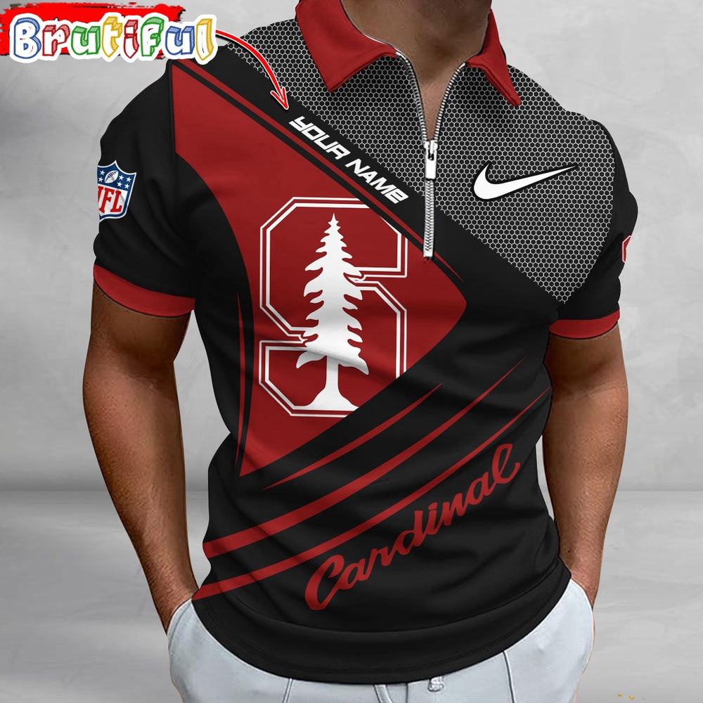 NCAA Stanford Cardinal Polo Shirt, Sporty Zip Polo Shirt