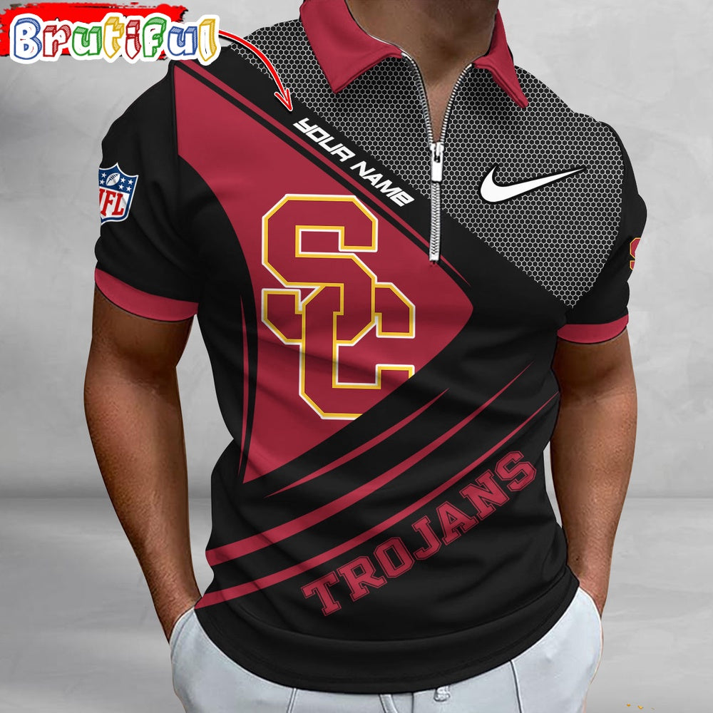 NCAA USC Trojans Polo Shirt, Sporty Zip Polo Shirt