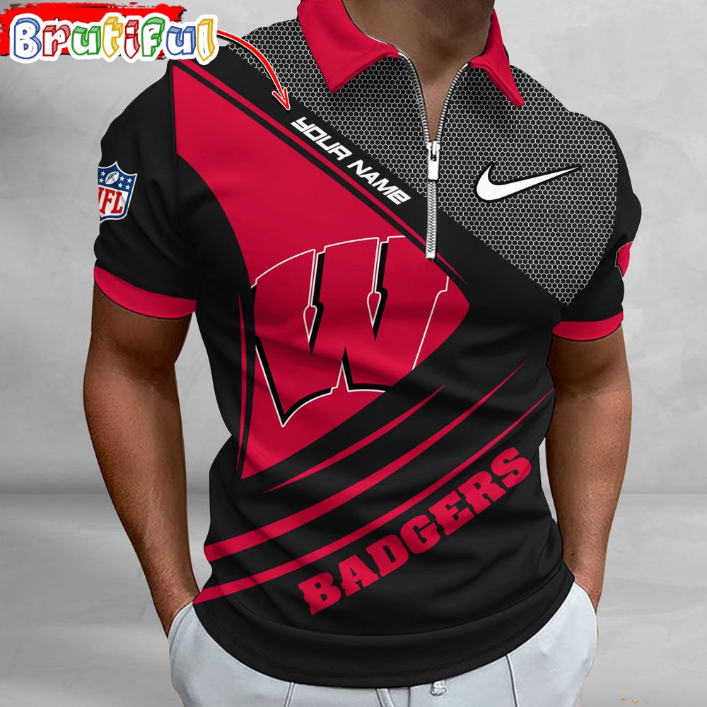 NCAA Wisconsin Badgers Polo Shirt, Sporty Zip Polo Shirt