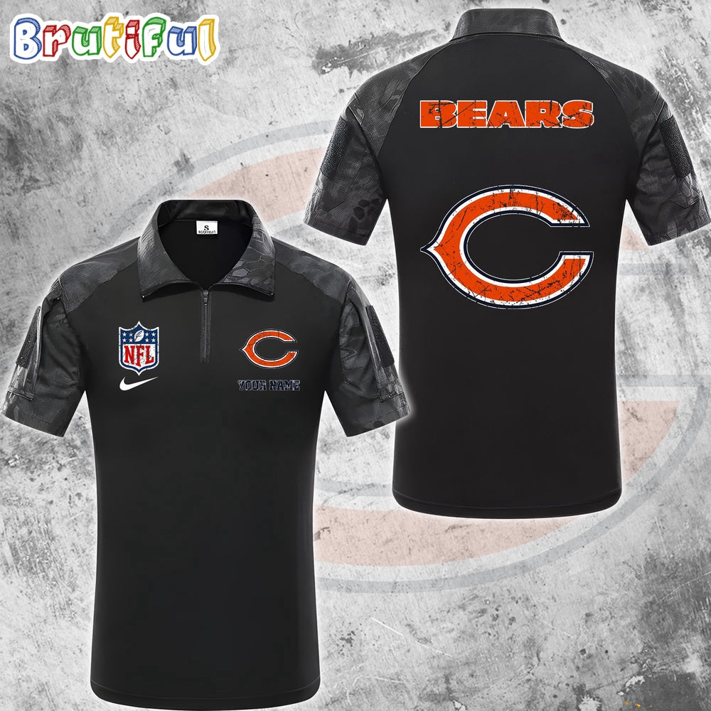 NFL Chicago Bears Tactical Polo Shirt, Custom Football Zip Polo Shirt