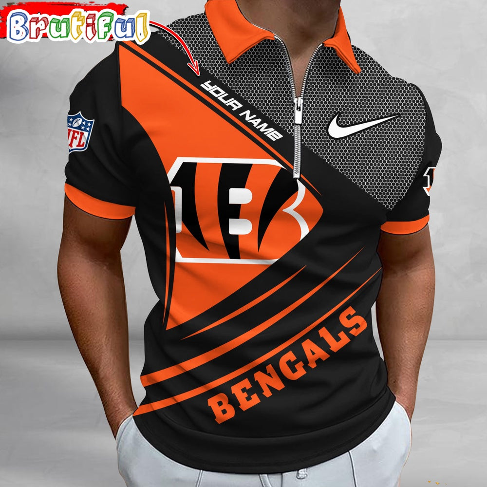 NFL Cincinnati Bengals Polo Shirt, Football Sport Zip Polo Shirt