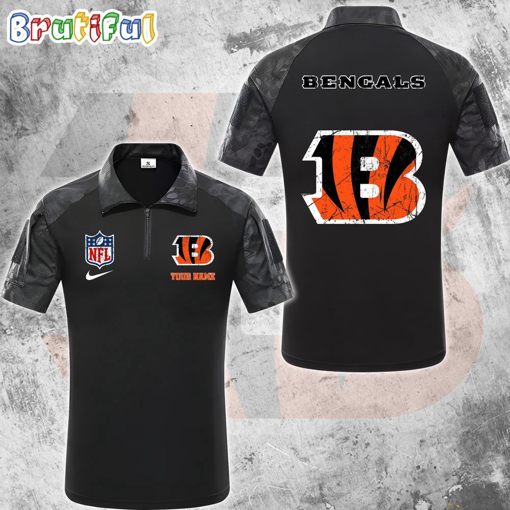 NFL Cincinnati Bengals Tactical Polo Shirt, Custom Football Zip Polo Shirt