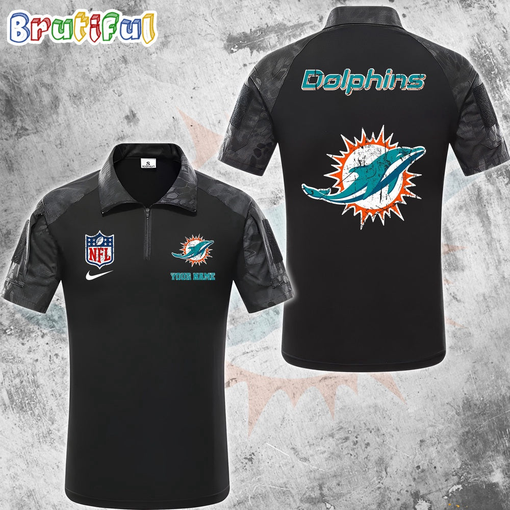 NFL Miami Dolphins Tactical Polo Shirt, Custom Football Zip Polo Shirt