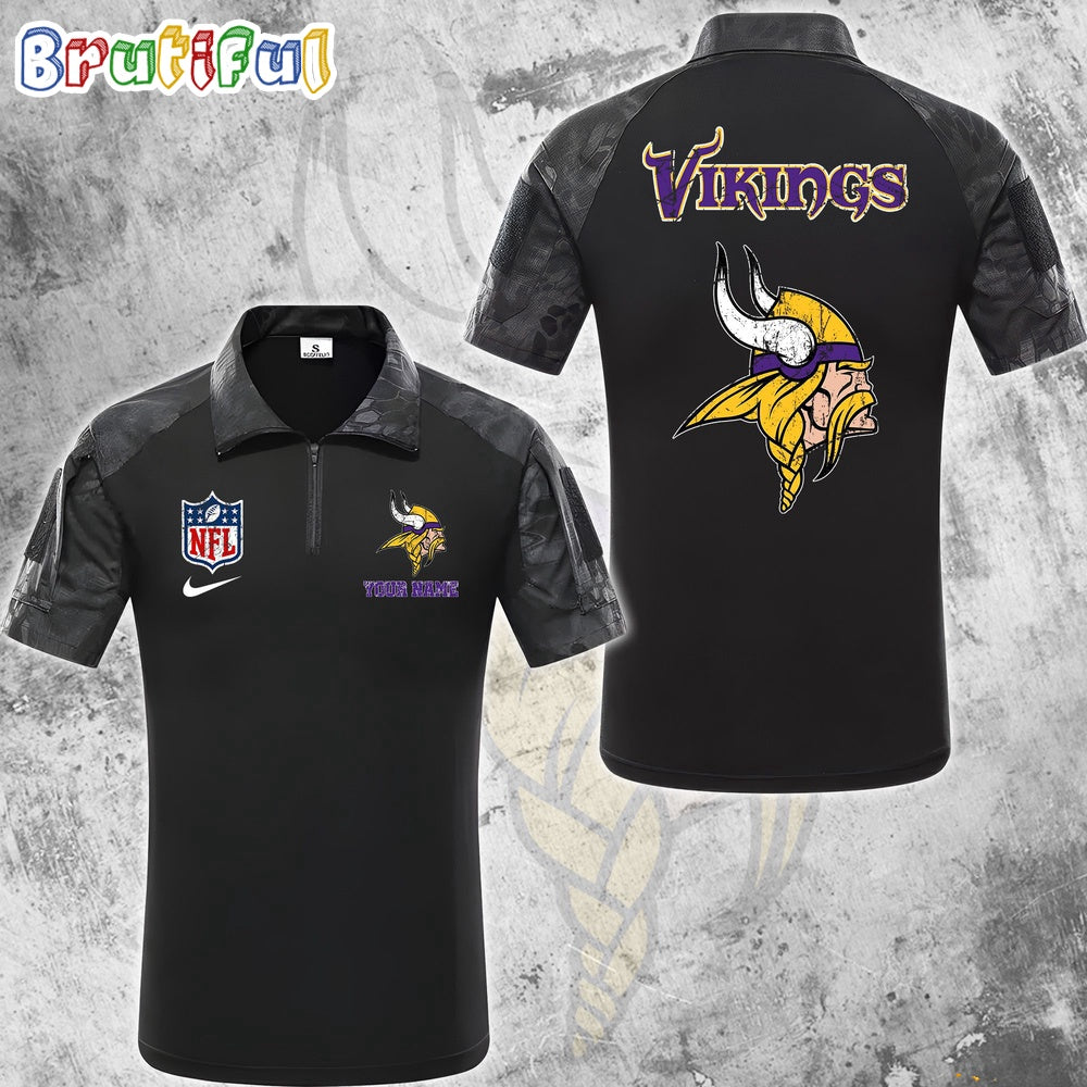 NFL Minnesota Vikings Tactical Polo Shirt, Custom Football Zip Polo Shirt