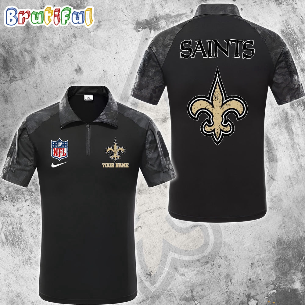 NFL New Orleans Saints Tactical Polo Shirt, Custom Football Zip Polo Shirt