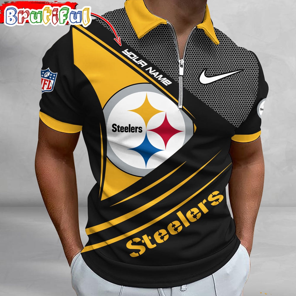 NFL Pittsburgh Steelers Polo Shirt, Football Sport Zip Polo Shirt