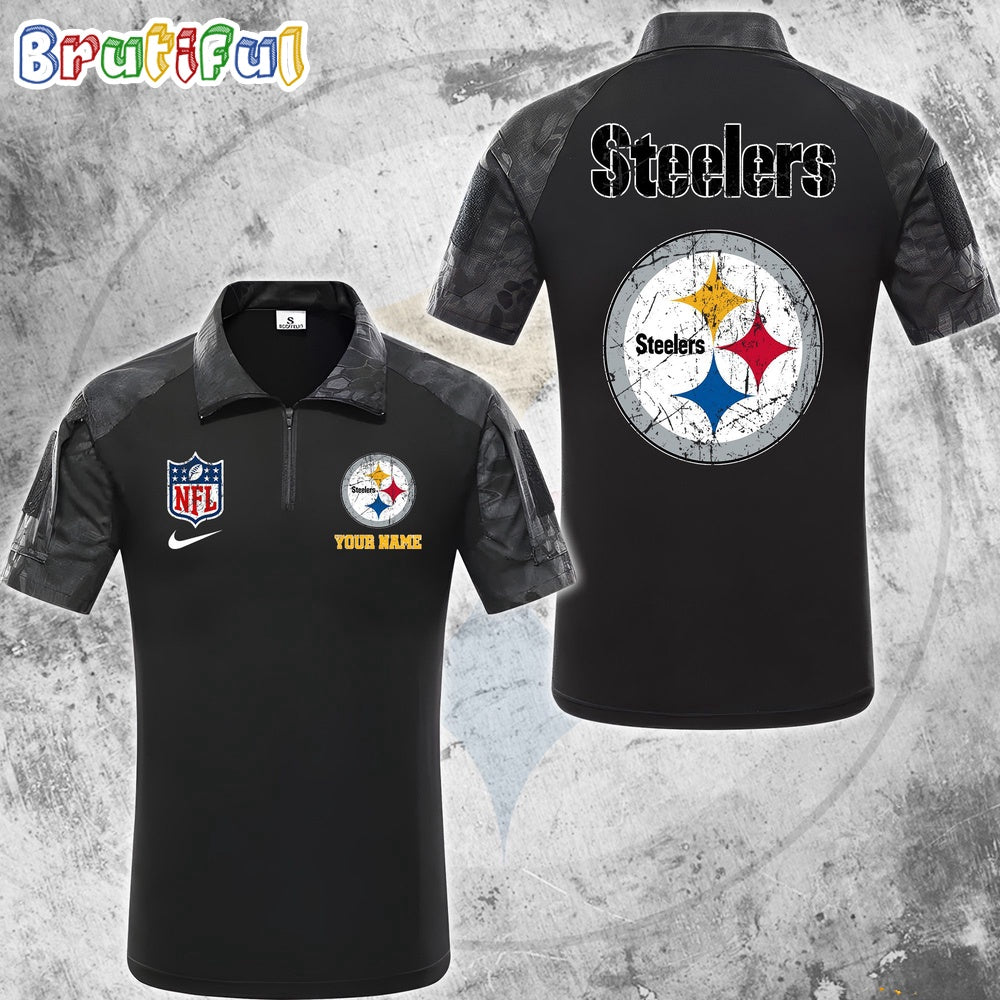 NFL Pittsburgh Steelers Tactical Polo Shirt, Custom Football Zip Polo Shirt