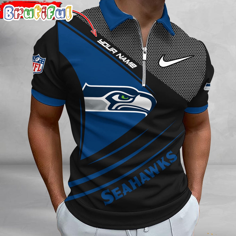 NFL Seattle Seahawks Polo Shirt, Football Sport Zip Polo Shirt