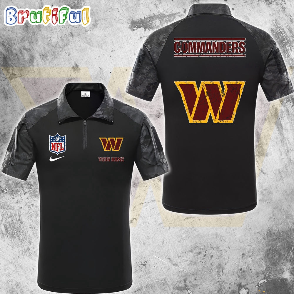 NFL Washington Commanders Tactical Polo Shirt, Custom Football Zip Polo Shirt
