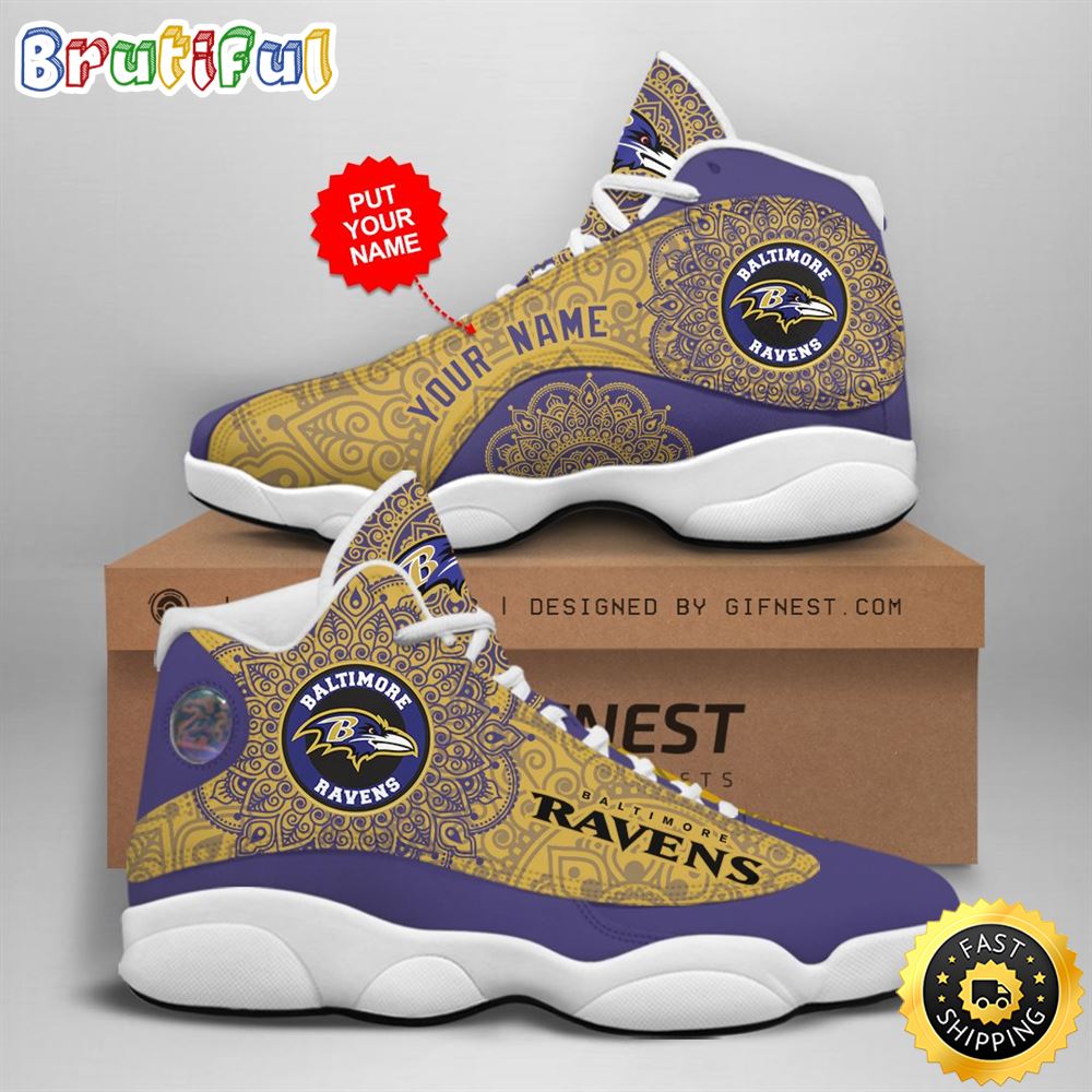 NFL Baltimore Ravens Custom Name Air Jordan 13 Shoes V3