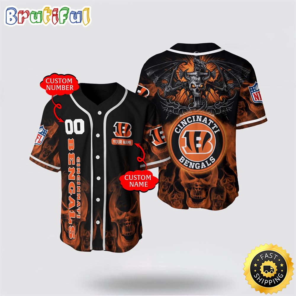 NFL Cincinnati Bengals Baseball Jersey 3D Personalized Skull Customization Options Available