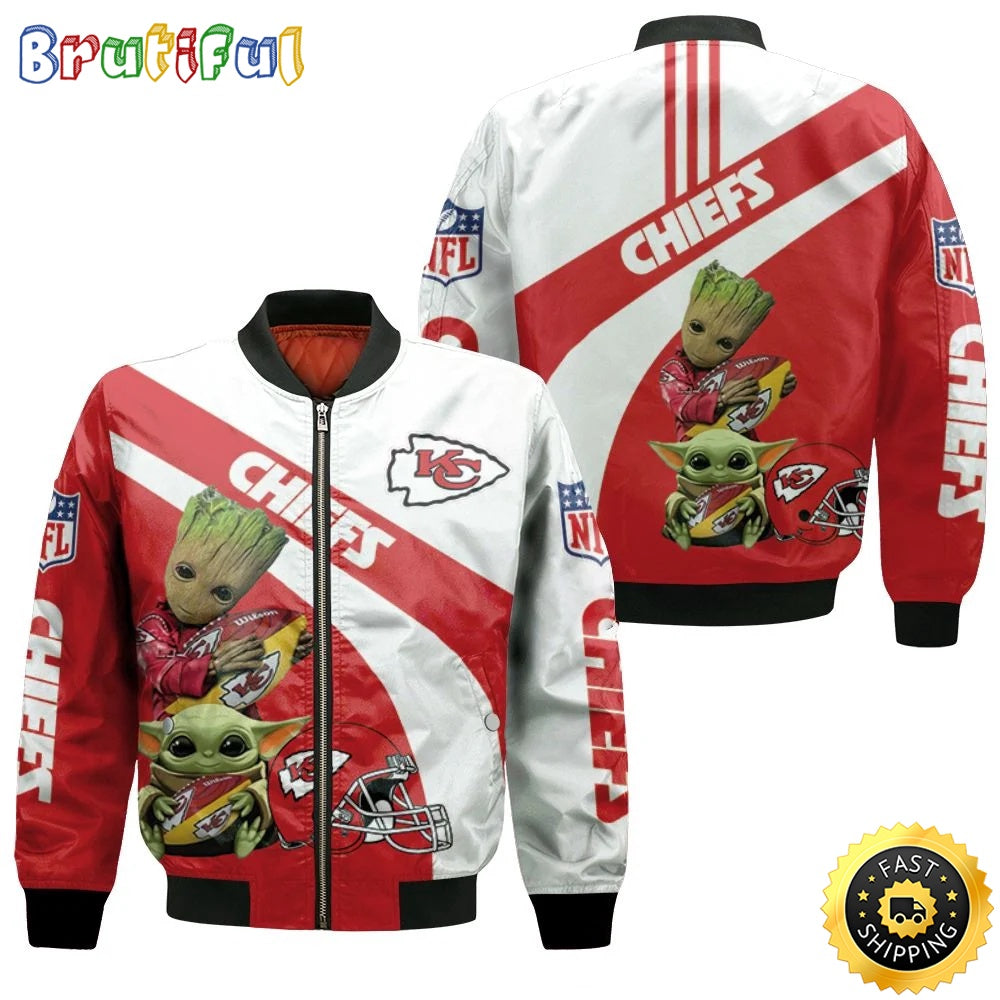 NFL Kansas City Chiefs Bomber Jacket Baby Yoda Baby Groot