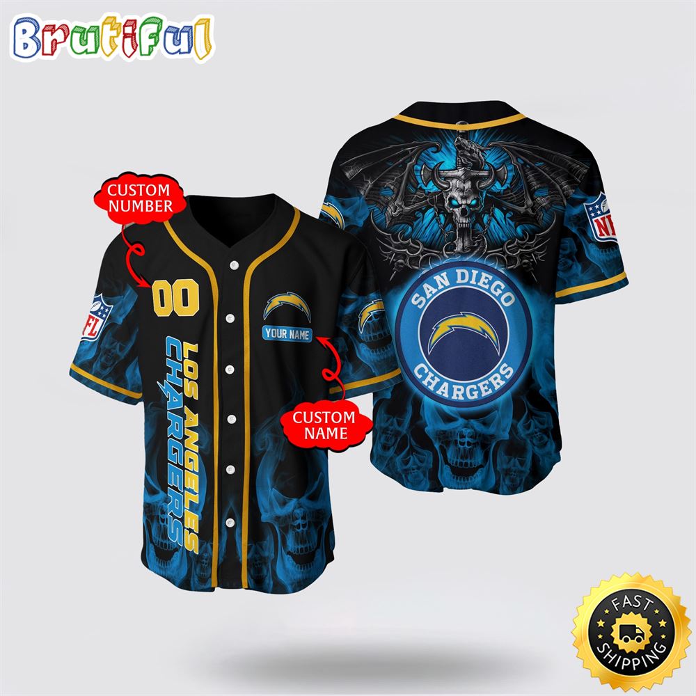 NFL Los Angeles Chargers Baseball Jersey 3D Personalized Skull Customization Options Available