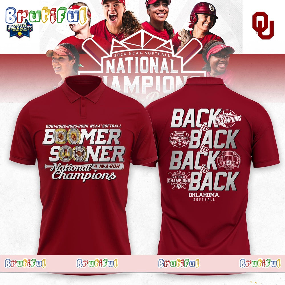 Oklahoma Sooners Four Peat 2024 NCAA Softball Women’s College World Series Champions Polo Shirt