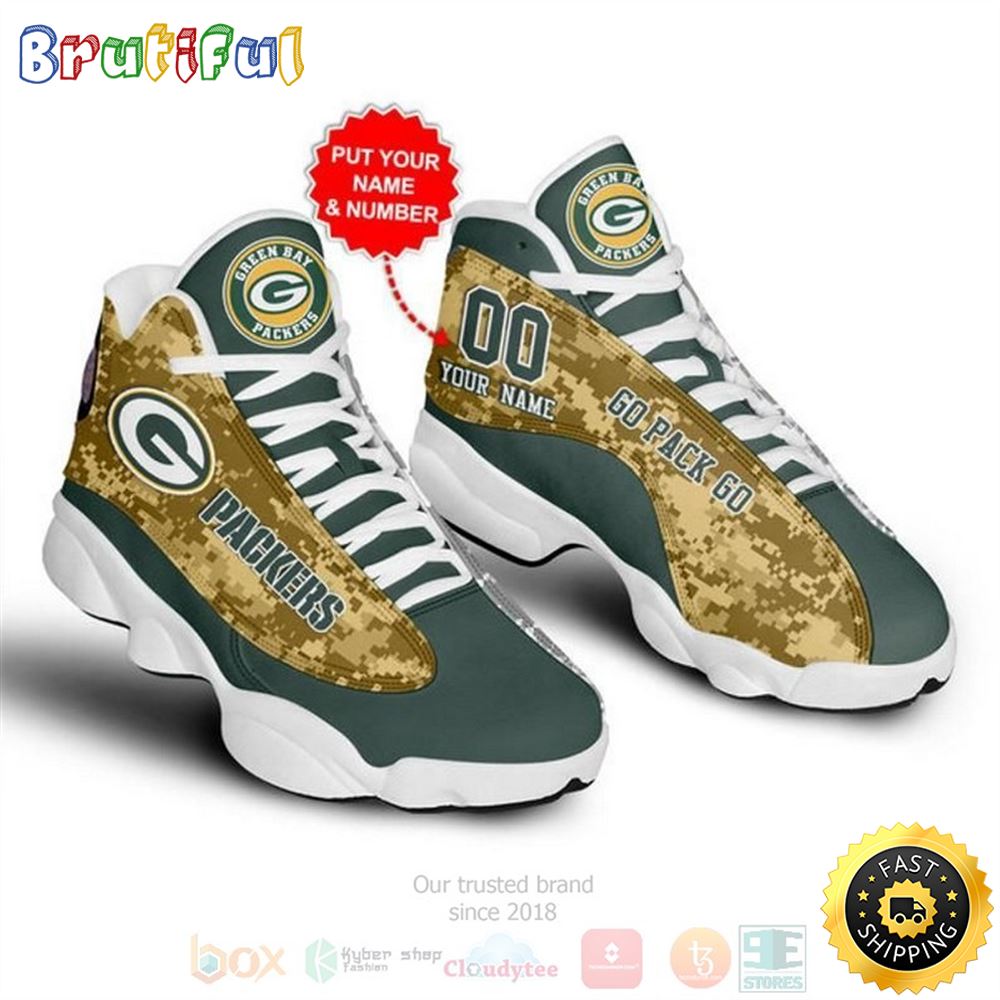 Personalized Green Bay Packerss Nfl Camo Custom Air Jordan 13 Shoes