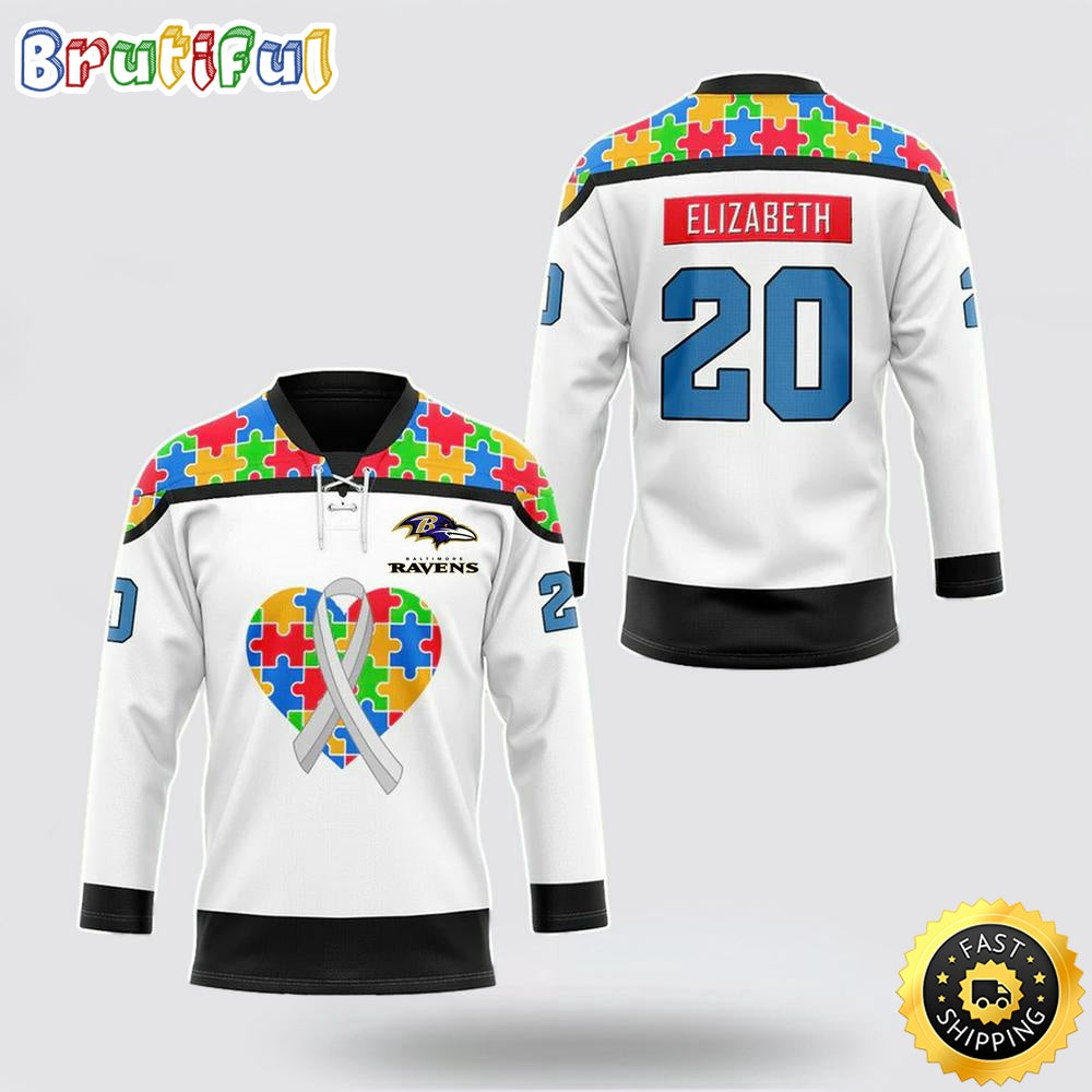 Personalized NFL Baltimore Ravens Hockey Jersey Autism Awareness Nfl Hockey Jersey For Fans