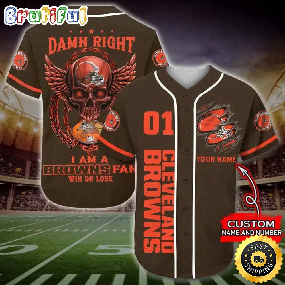 Personalized NFL Cleveland Browns Baseball Jersey Art Skull