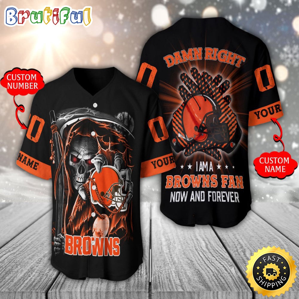 Personalized NFL Cleveland Browns Baseball Jersey Skull Damn Right