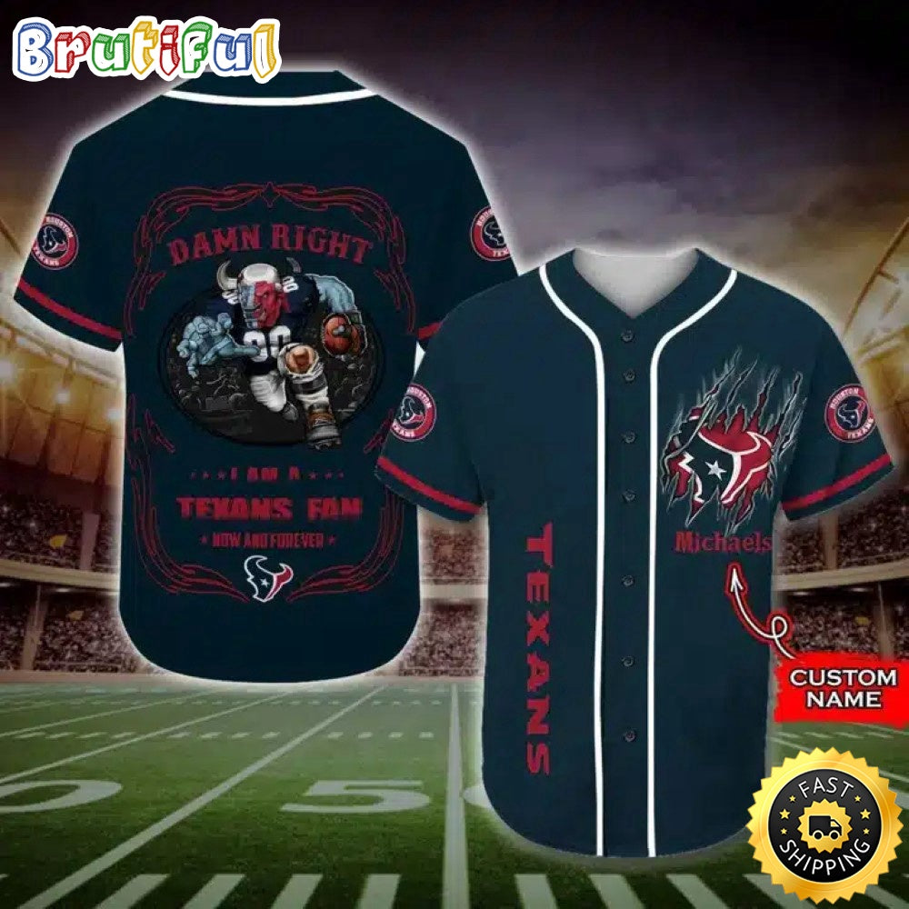 Personalized NFL Houston Texans Baseball Jersey Fan Name