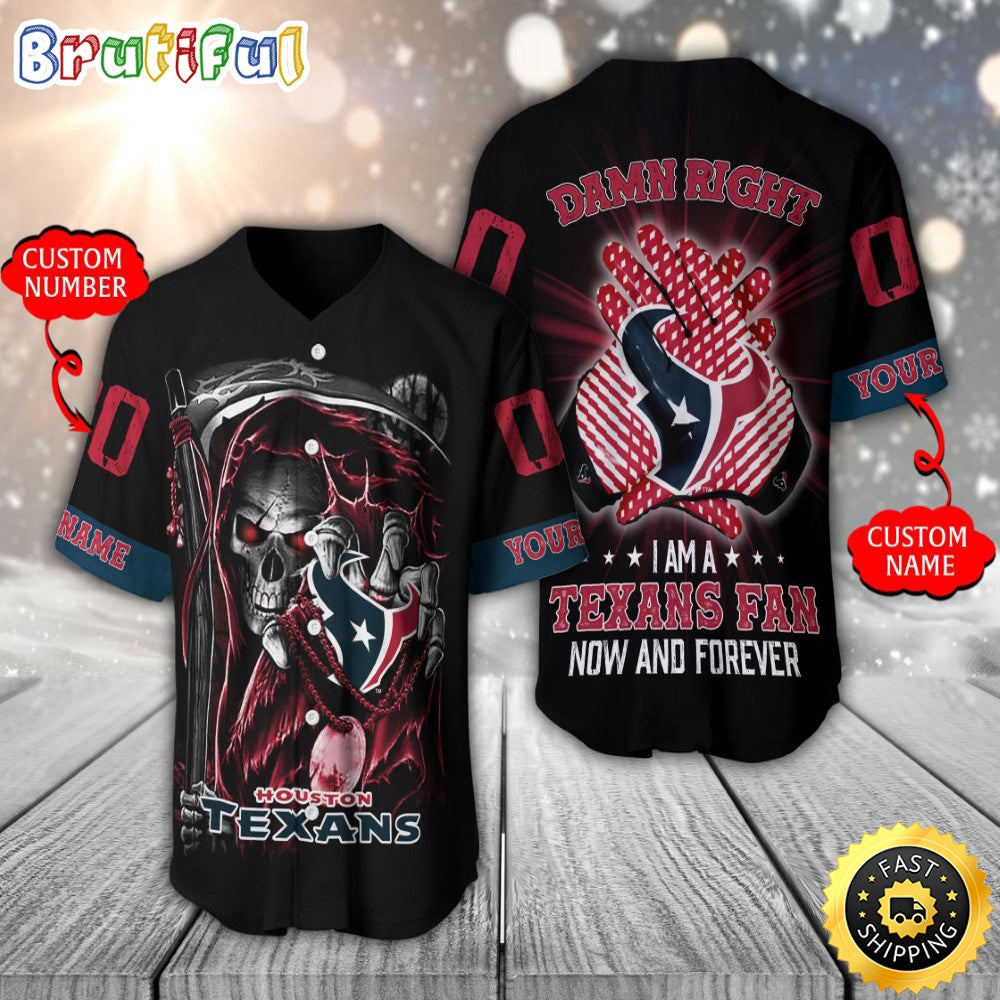 Personalized NFL Houston Texans Baseball Jersey Skull Damn Right