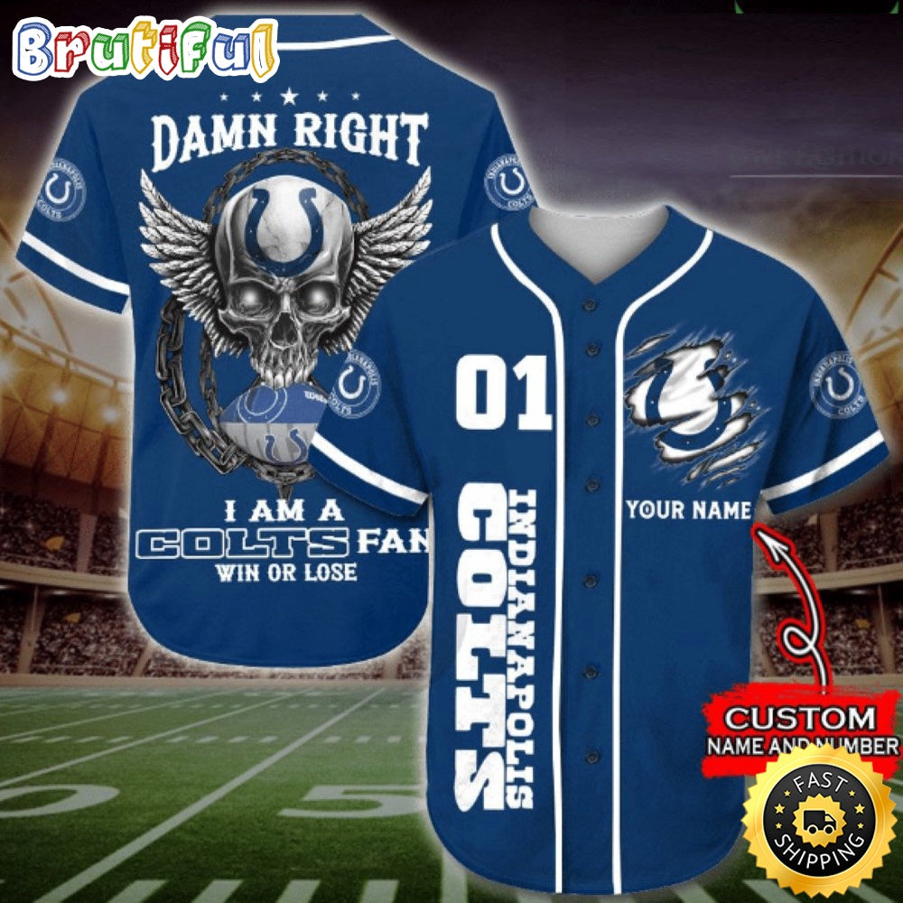 Personalized NFL Indianapolis Colts Baseball Jersey Art Skull