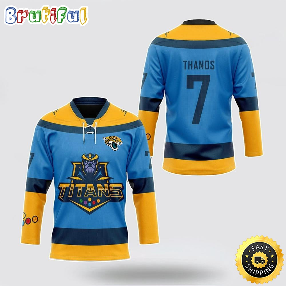 Personalized NFL Jacksonville Jaguars Hockey Jersey Thanos Marvel Titan Nfl Hockey Jersey For Fans