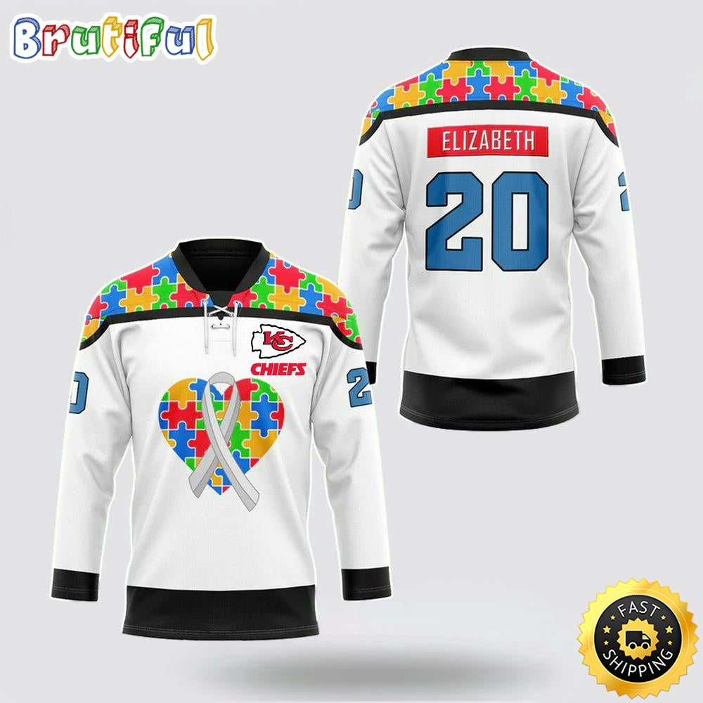 Personalized NFL Kansas City Chiefs Hockey Jersey Autism Awareness Nfl Hockey Jersey For Fans