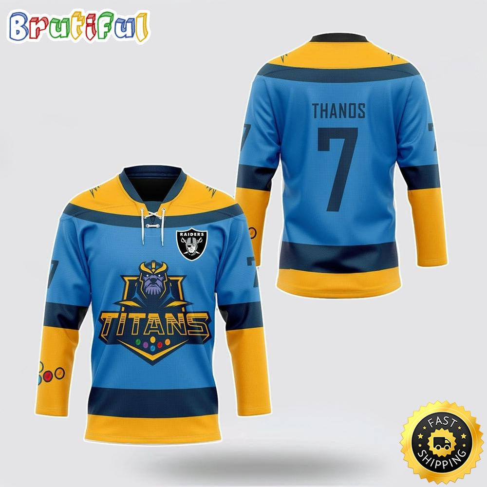 Personalized NFL Las Vegas Raiders Hockey Jersey Thanos Marvel Titan Nfl Hockey Jersey For Fans