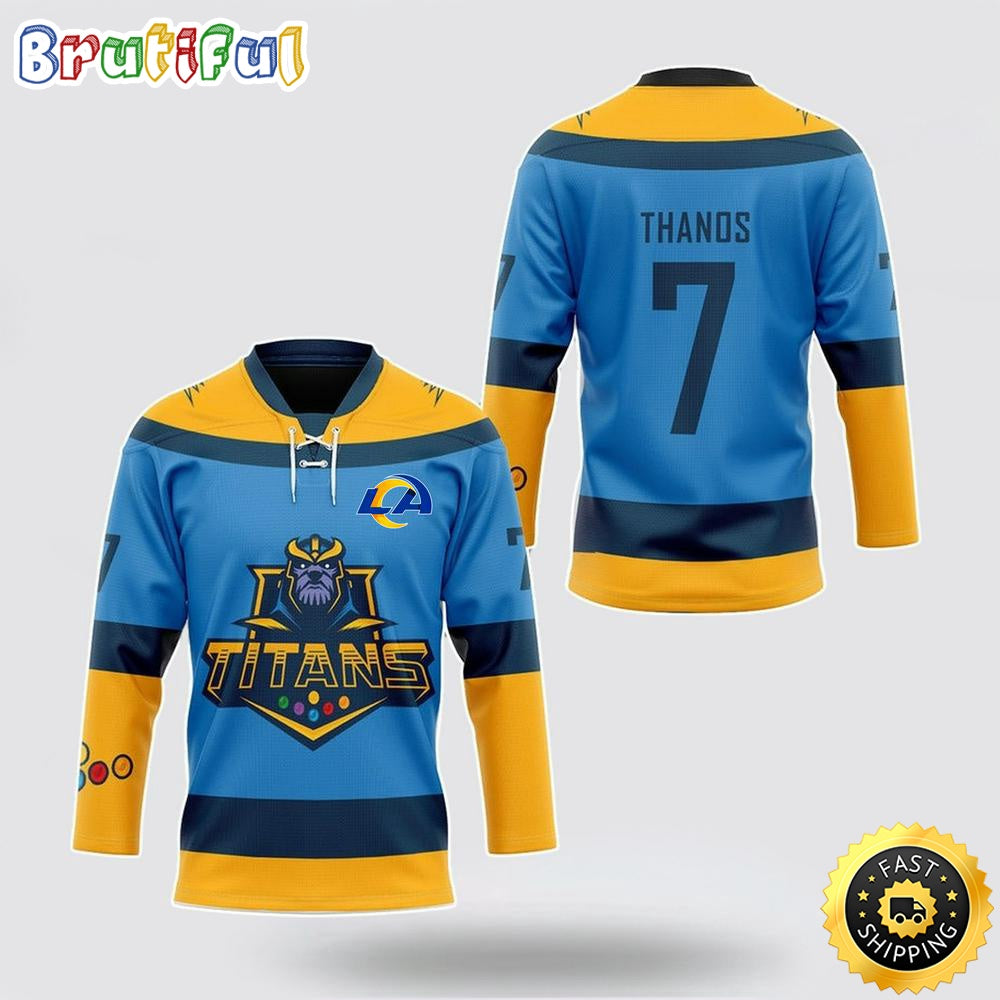 Personalized NFL Los Angeles Rams Hockey Jersey Thanos Marvel Titan Nfl Hockey Jersey For Fans