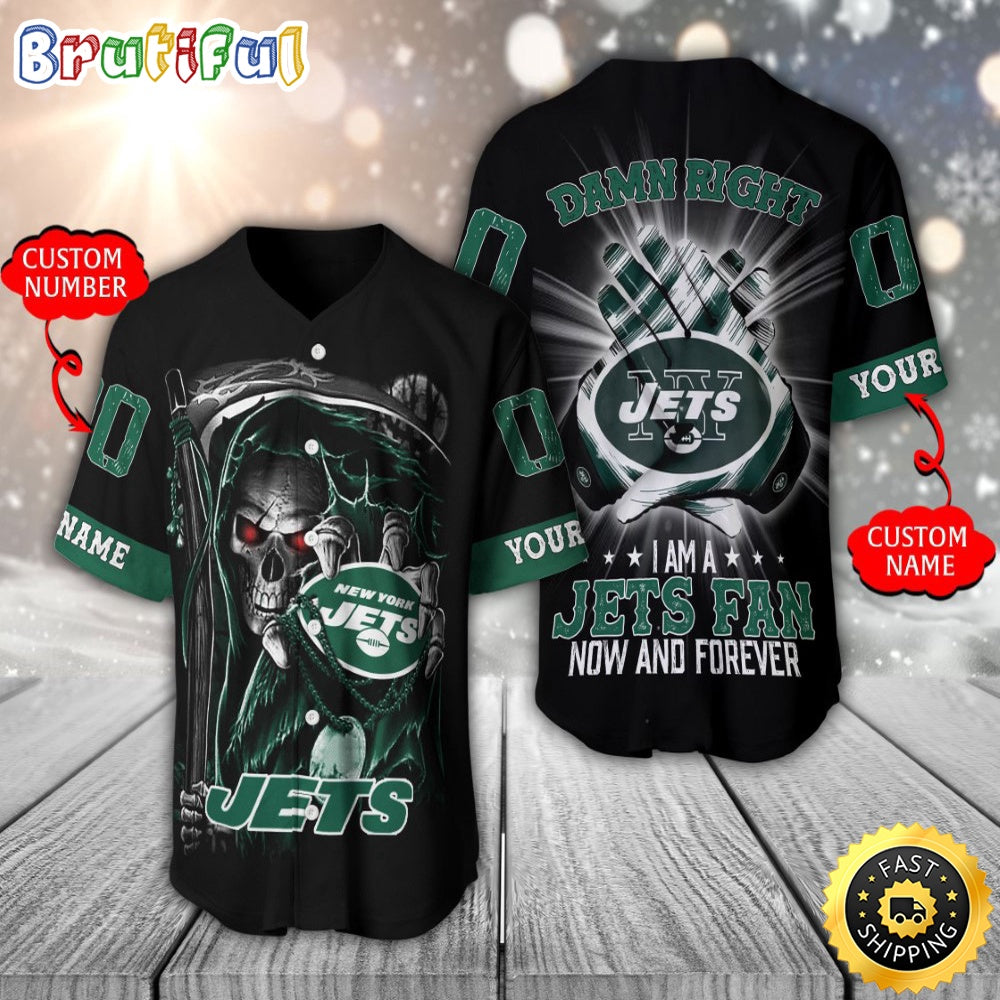 Personalized NFL New York Jets Baseball Jersey Skull Damn Right