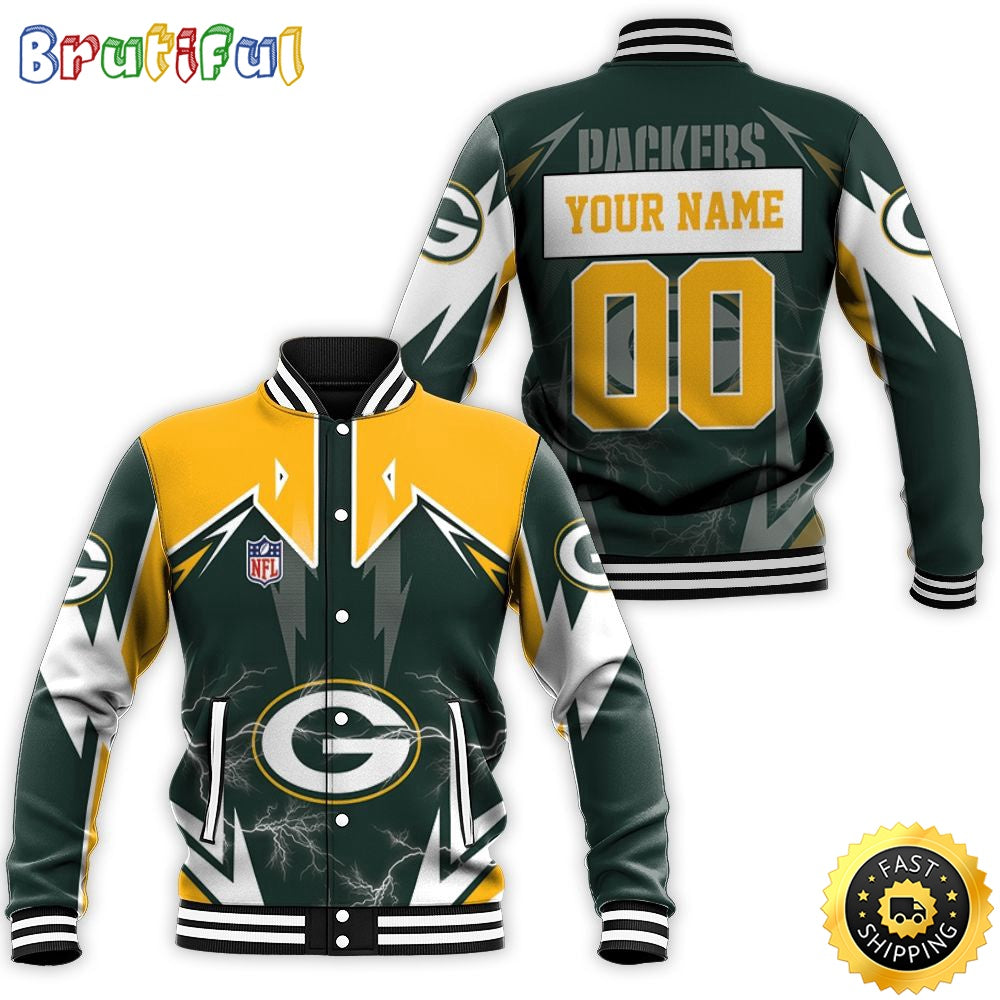 Personalized NFL Nfl Green Bay Packers Lightning Baseball Jacket For Fans