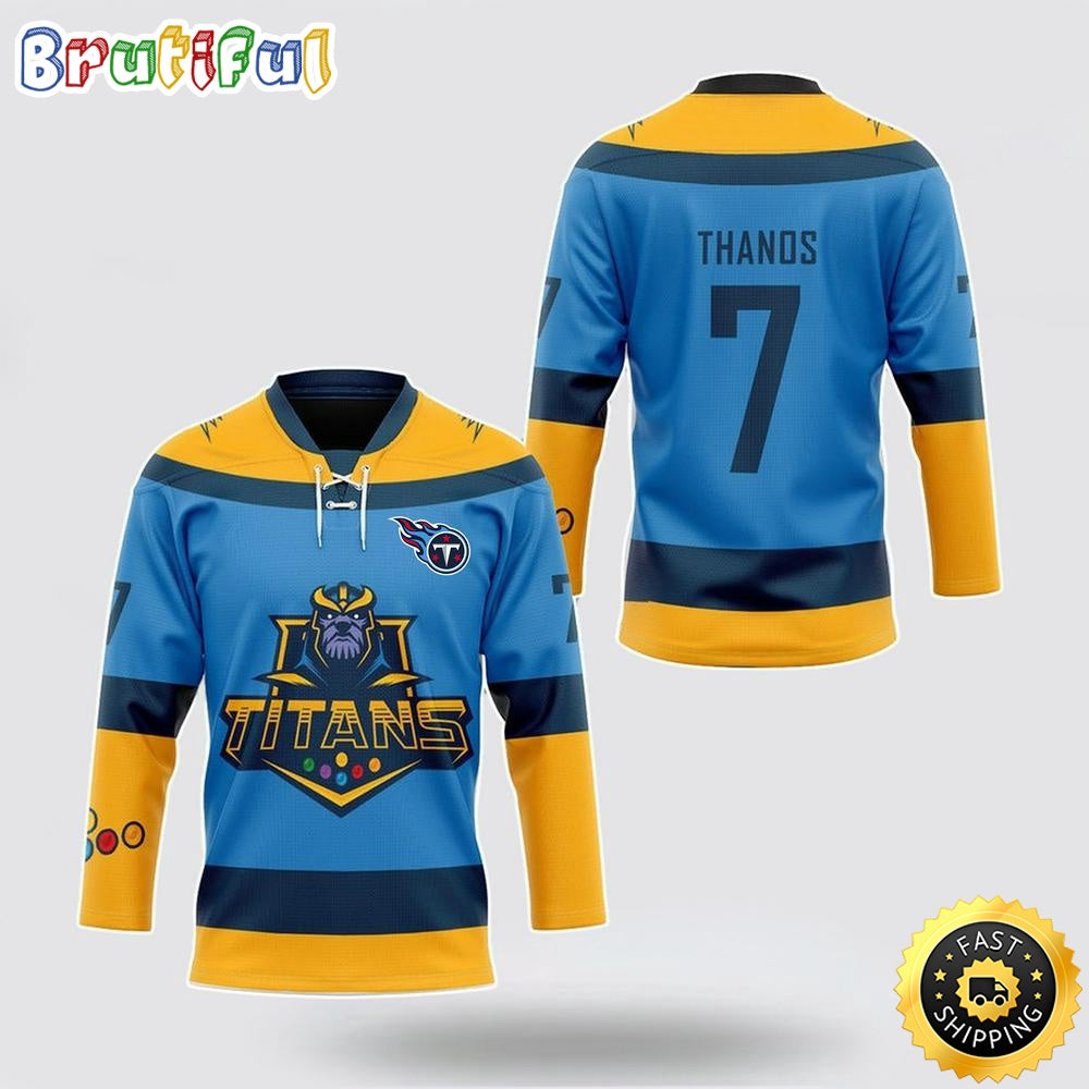 Personalized NFL Tennessee Titans Hockey Jersey Thanos Marvel Titan Nfl Hockey Jersey For Fans