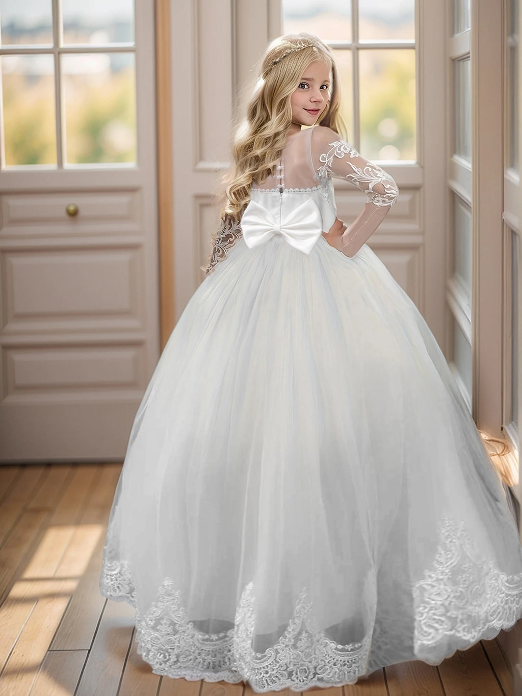 Girls' Lace Dress Party Performance Dinner Communion Dress