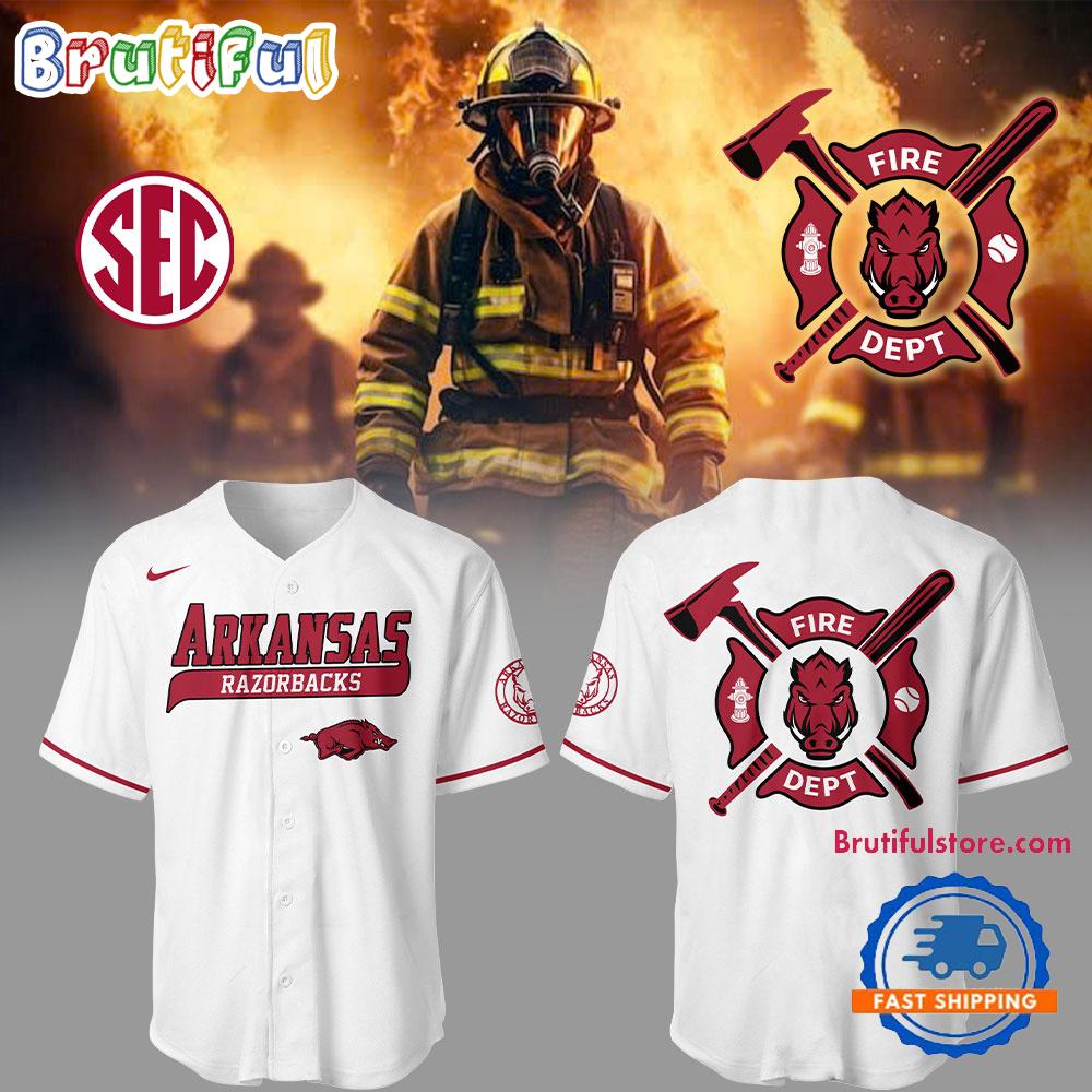 Arkansas Razorback x Firefighter Appreciation Night White Jersey