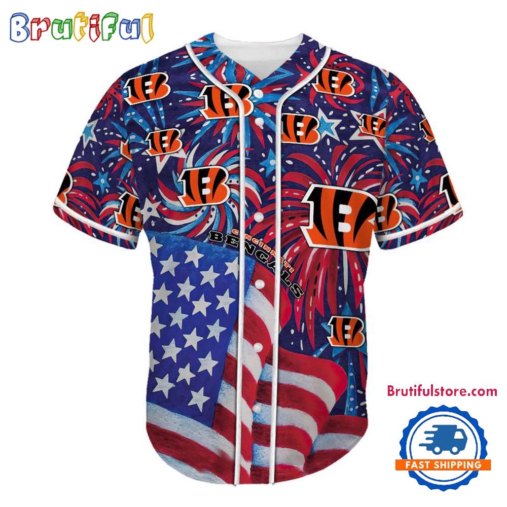 Cincinnati Bengals USA Flag Independence Day Baseball Jersey, Sport Team 4th of July Jersey
