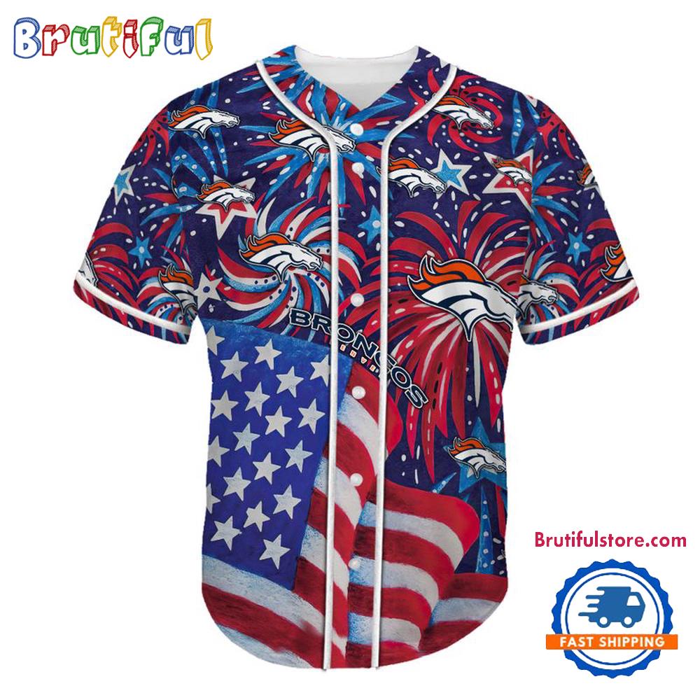 Denver Broncos USA Flag Independence Day Baseball Jersey, Sport Team 4th of July Jersey