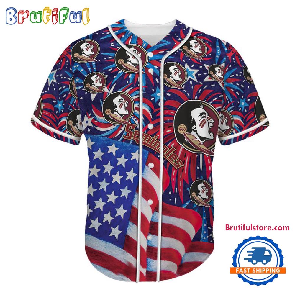 Florida State Seminoles USA Flag Independence Day Baseball Jersey, Sport Team 4th of July Jersey