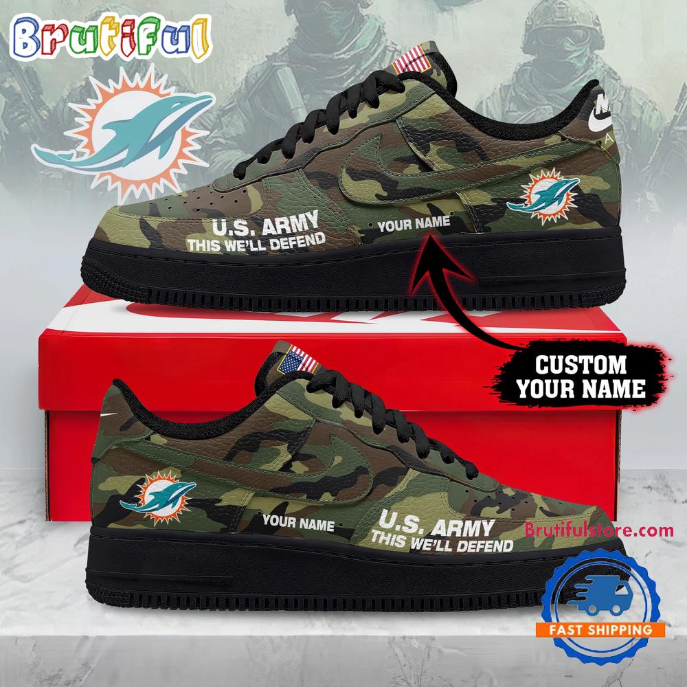 Miami Dolphins NFL US Army Custom Air Force 1 Shoes Sneaker