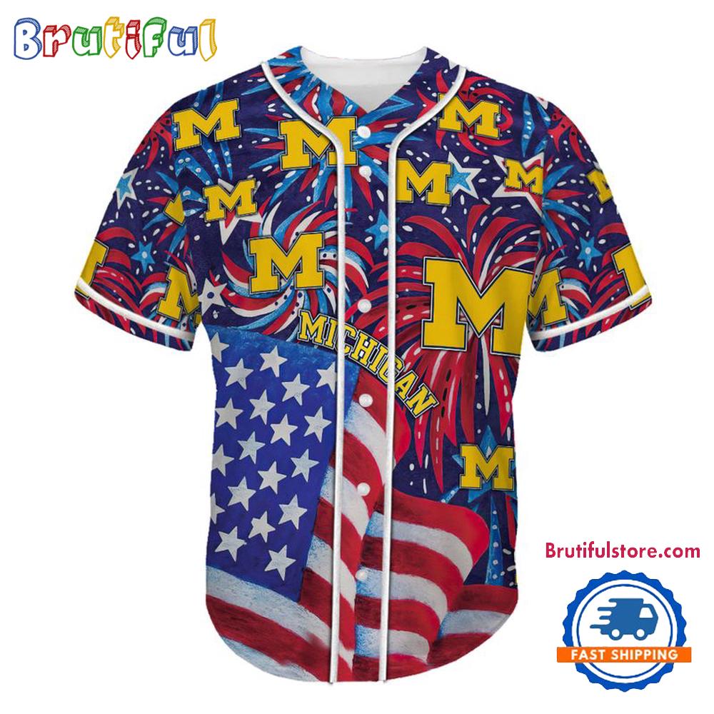 Michigan Wolverines USA Flag Independence Day Baseball Jersey, Sport Team 4th of July Jersey