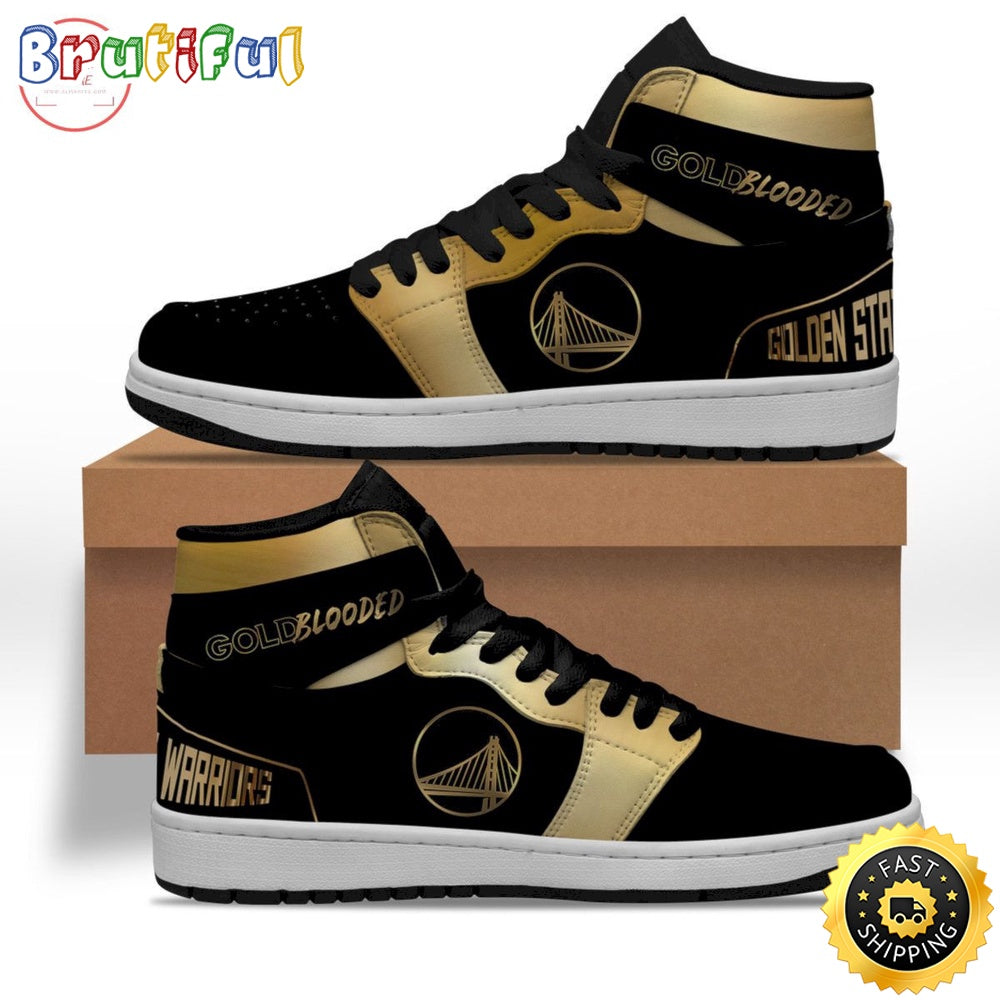 NBA Golden State Warriors Black Gold Blooded Air Jordan 1 High Sneakers