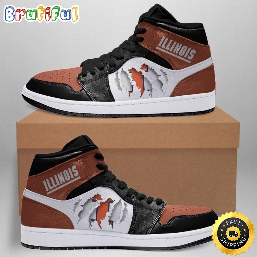 NCAA Illinois Fighting Illini Brown Black Air Jordan 1 High Sneakers Legendary Air Jordan Footwear