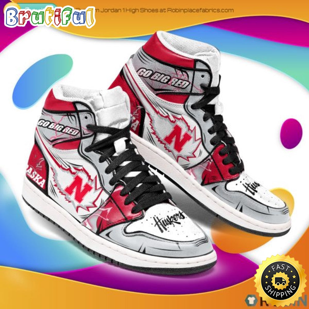 NCAA Nebraska Cornhuskers White Grey Air Jordan 1 High Sneakers