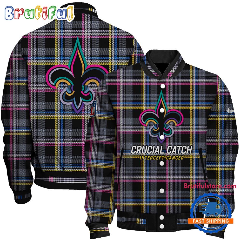 New Orleans Saints National Football League Crucial Catch Intercept Cancer Unisex Varsity Jacket