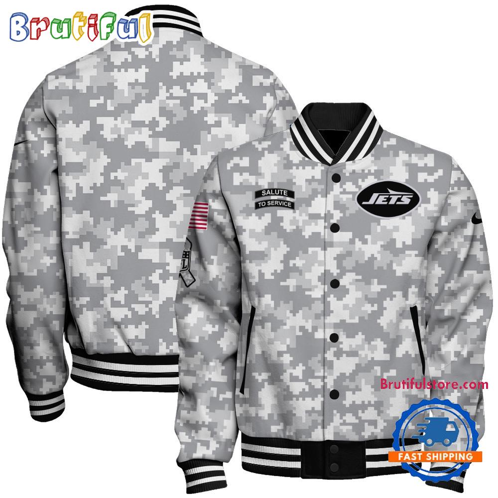 New York Jets National Football League Arctic Camo Salute To Service Veterans Varsity Jacket