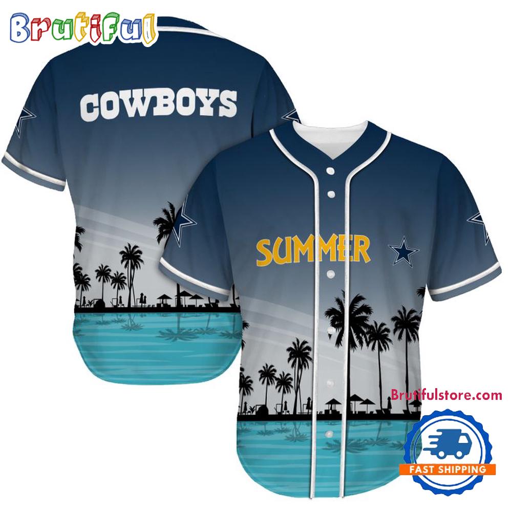 NFL Dallas Cowboys Palm Trees Summer On The Beach Baseball Jersey