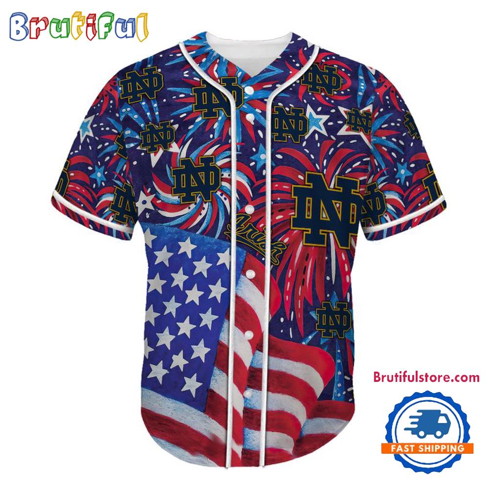 Notre Dame USA Flag Independence Day Baseball Jersey, Sport Team 4th of July Jersey