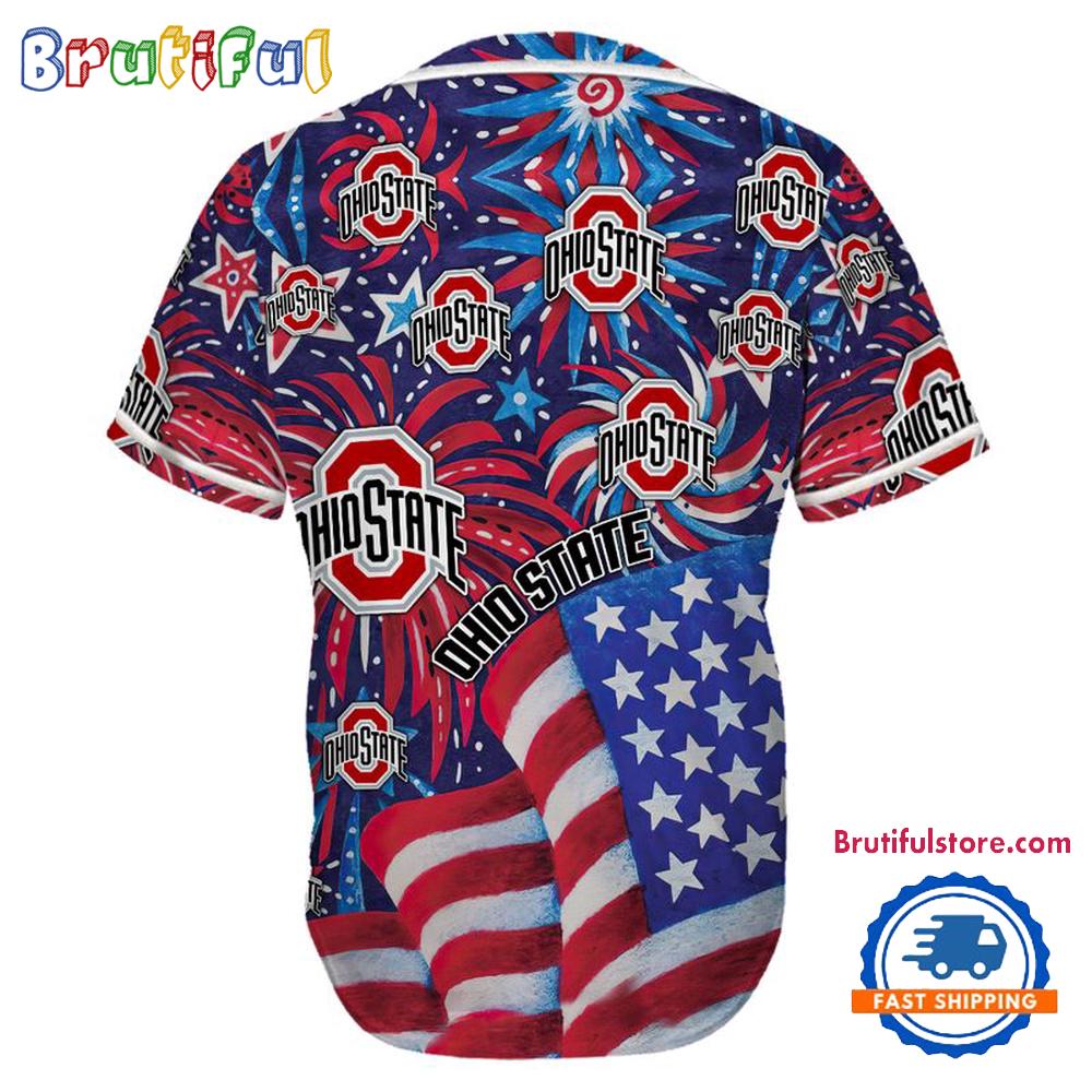 Ohio State Buckeyes USA Flag Independence Day Baseball Jersey, Sport Team 4th of July Jersey